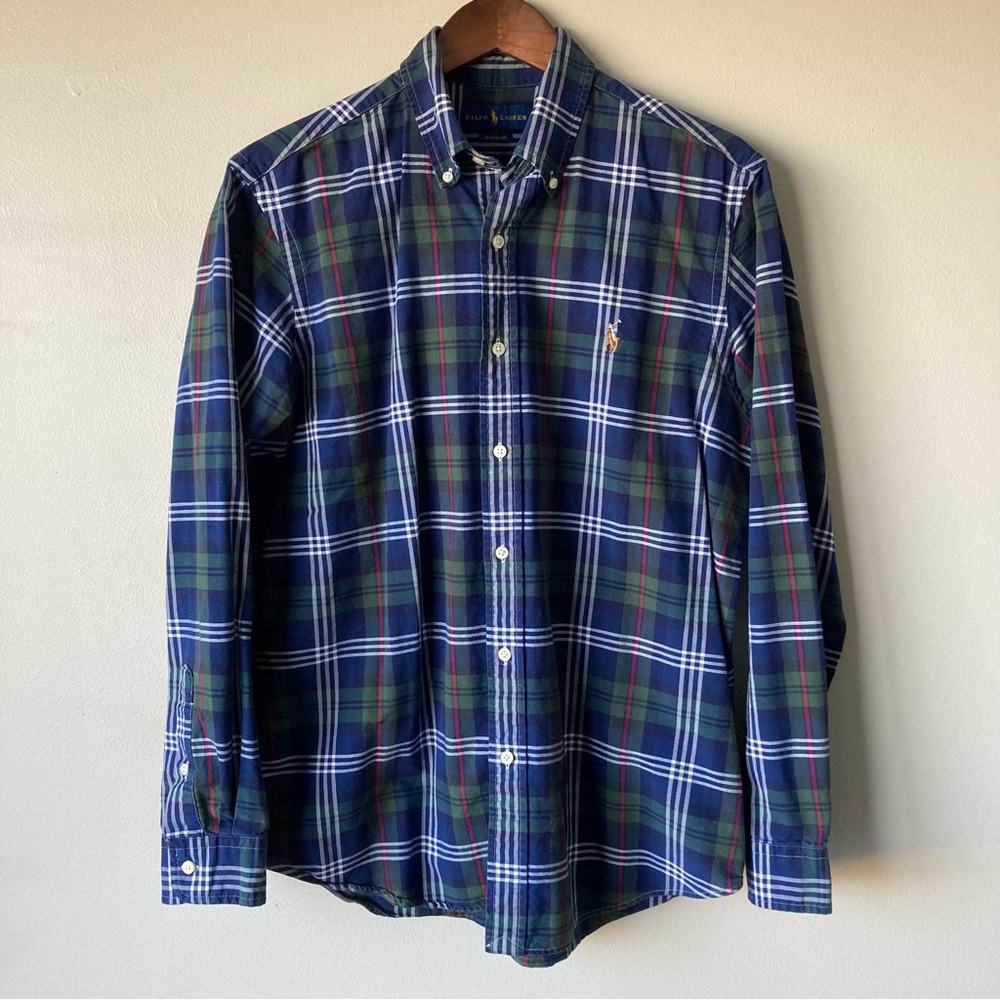 Ralph Lauren Navy Green Classic Fit Plaid‎ Button-Down Shirt Men’s Large